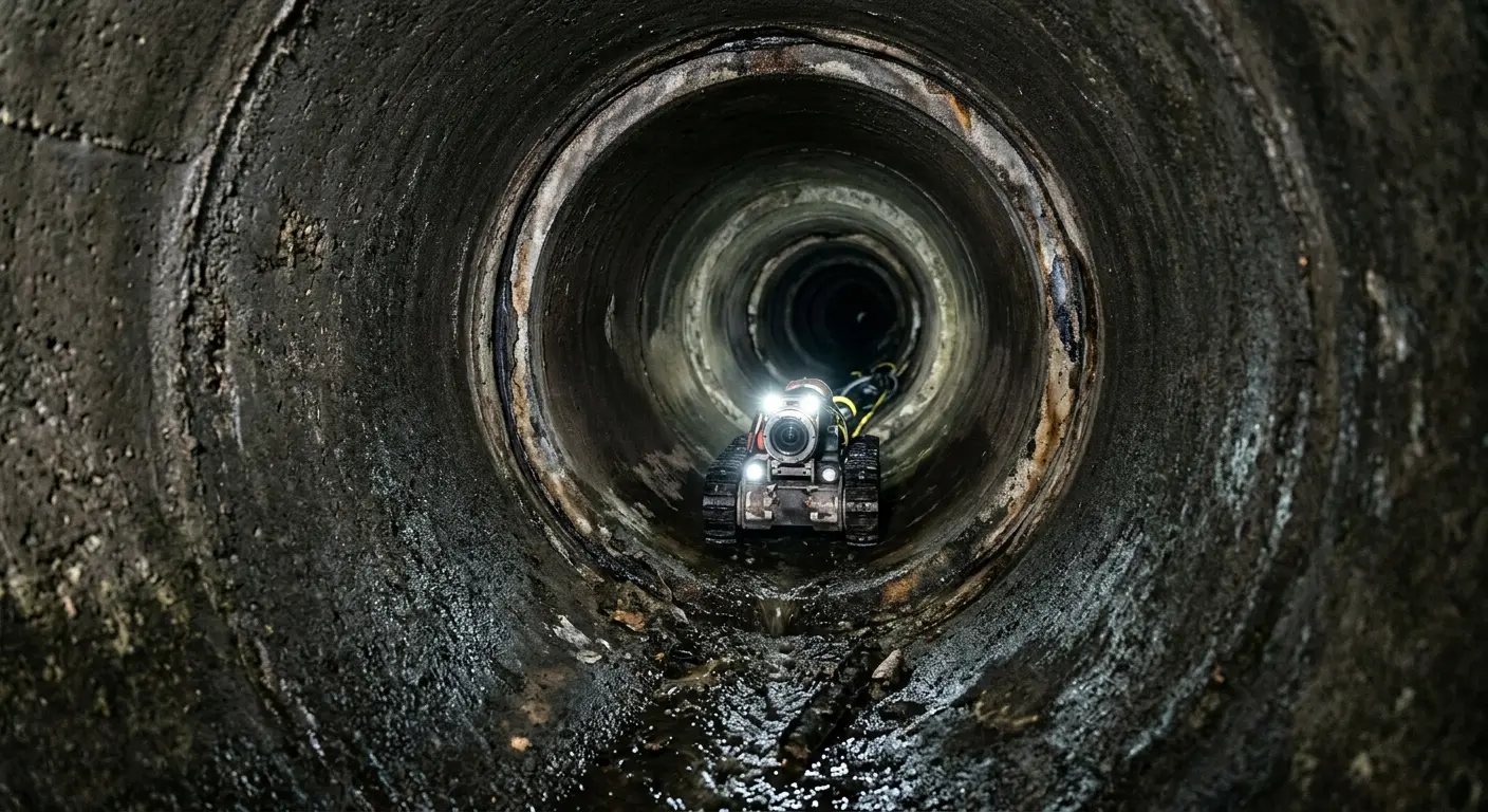 Robotic sewer camera inspecting pipe interior for Sewer Line Cleaning in Chaparral